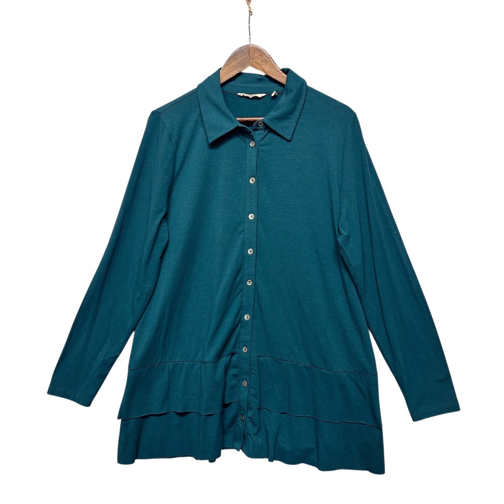 Soft Surroundings Womens Size XL Gauzy Button Up Tunic‎ Top Long Sleeve Ruffled
